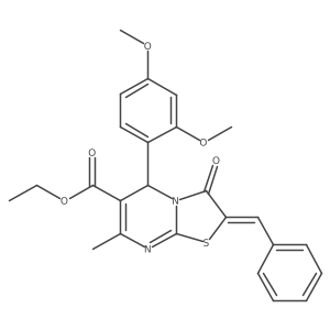 (E)-ethyl 2-benzylidene-5-(2,4-dimethoxyphenyl)-7-methyl-3-oxo-3,5-dihydro-2H-thiazolo[3,2-a]pyrimidine-6-carboxylate Structure