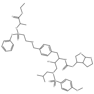 Ethyl (2S)-2-(2-((4-((2S,3R)-2-(((3aS,4R,6aR)-2,3,3a,4,5,6a-hexahydrofuro(2,3-b)furan-4-yl)oxycarbonylamino)-3-hydroxy-4-(isobutyl-(4-methoxyphenyl)sulfonyl-amino)butyl)phenyl)methylamino)ethyl-phenoxy-phosphoryl)oxypropanoate Structure
