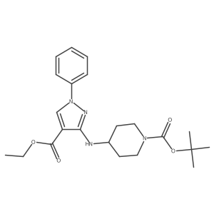 1,1-Dimethylethyl 4-({4-[(ethyloxy)carbonyl]-1-phenyl-1H-pyrazol-3-yl}amino)-1-piperidinecarboxylate结构式