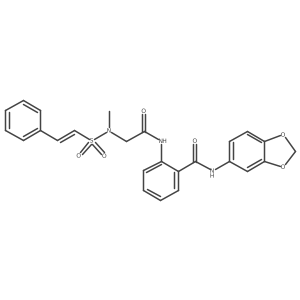N-(1,3-dioxaindan-5-yl)-2-[2-(N-methyl-2-phenylethenesulfonamido)acetamido]benzamide结构式