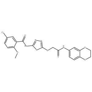 5-chloro-N-[5-[2-(2,3-dihydro-1,4-benzodioxin-6-ylamino)-2-oxo-ethyl]sulfanyl-1,3,4-thiadiazol-2-yl]-2-methoxy-benzamide结构式