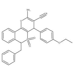 2-Amino-6-benzyl-4-(4-ethoxyphenyl)-4,6-dihydropyrano[3,2-c][2,1]benzothiazine-3-carbonitrile 5,5-dioxide Structure