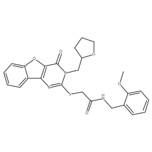 N-(2-methoxybenzyl)-2-{[4-oxo-3-(tetrahydrofuran-2-ylmethyl)-3,4-dihydro[1]benzofuro[3,2-d]pyrimidin-2-yl]sulfanyl}acetamide Structure