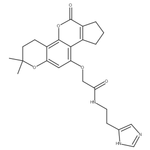2-[(2,2-dimethyl-6-oxo-3,4,6,7,8,9-hexahydro-2H-cyclopenta[c]pyrano[2,3-h]chromen-10-yl)oxy]-N-[2-(1H-imidazol-4-yl)ethyl]acetamide结构式
