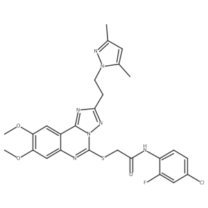 N-(4-chloro-2-fluorophenyl)-2-((2-(2-(3,5-dimethyl-1H-pyrazol-1-yl)ethyl)-8,9-dimethoxy-[1,2,4]triazolo[1,5-c]quinazolin-5-yl)thio)acetamide结构式