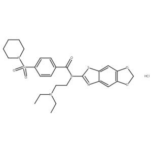 N-([1,3]dioxolo[4',5':4,5]benzo[1,2-d]thiazol-6-yl)-N-(2-(diethylamino)ethyl)-4-(piperidin-1-ylsulfonyl)benzamide hydrochloride结构式