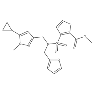 methyl 3-(N-((5-cyclopropyl-1-methyl-1H-pyrazol-3-yl)methyl)-N-(furan-2-ylmethyl)sulfamoyl)thiophene-2-carboxylate结构式
