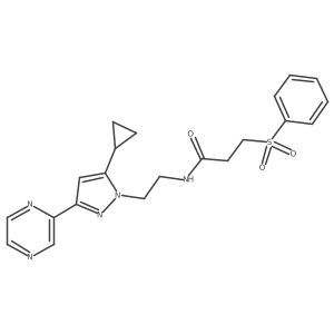 N-(2-(5-cyclopropyl-3-(pyrazin-2-yl)-1H-pyrazol-1-yl)ethyl)-3-(phenylsulfonyl)propanamide结构式