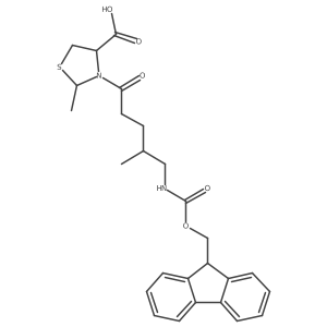 3-[5-({[(9H-fluoren-9-yl)methoxy]carbonyl}amino)-4-methylpentanoyl]-2-methyl-1,3-thiazolidine-4-carboxylic acid结构式