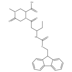 1-[(3R)-3-({[(9H-fluoren-9-yl)methoxy]carbonyl}amino)pentanoyl]-4-methyl-5-oxopiperazine-2-carboxylic acid Structure