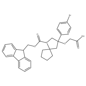 2-{[3-(5-bromopyridin-2-yl)-1-{[(9H-fluoren-9-yl)methoxy]carbonyl}-1-azaspiro[4.4]nonan-3-yl]oxy}acetic acid Structure