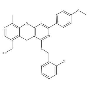 (7-{[(2-Chlorophenyl)methyl]sulfanyl}-5-(4-methoxyphenyl)-14-methyl-2-oxa-4,6,13-triazatricyclo[8.4.0.0^{3,8}]tetradeca-1(10),3(8),4,6,11,13-hexaen-11-yl)methanol Structure