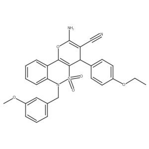 2-Amino-4-(4-ethoxyphenyl)-6-(3-methoxybenzyl)-4,6-dihydropyrano[3,2-c][2,1]benzothiazine-3-carbonitrile 5,5-dioxide结构式