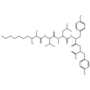 H-bAla(2S-OH,3R-heptyl)-Thr-N(Me)Leu-Tyr-Tyr-OH Structure