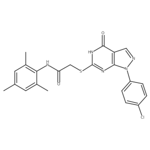 2-((1-(4-chlorophenyl)-4-oxo-4,5-dihydro-1H-pyrazolo[3,4-d]pyrimidin-6-yl)thio)-N-mesitylacetamide Structure