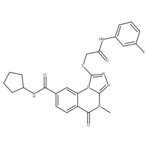 Cn1c(=O)c2ccc(C(=O)NC3CCCC3)cc2n2c(SCC(=O)Nc3cccc(F)c3)nnc12结构式
