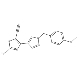 2-amino-4-(1-(4-methoxybenzyl)-1H-pyrazol-4-yl)thiazole-5-carbonitrile Structure
