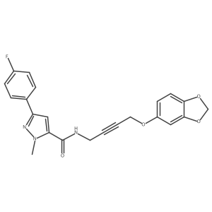 N-(4-(benzo[d][1,3]dioxol-5-yloxy)but-2-yn-1-yl)-3-(4-fluorophenyl)-1-methyl-1H-pyrazole-5-carboxamide结构式