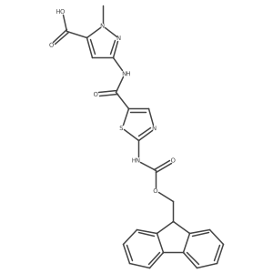 3-[2-({[(9H-fluoren-9-yl)methoxy]carbonyl}amino)-1,3-thiazole-5-amido]-1-methyl-1H-pyrazole-5-carboxylic acid Structure