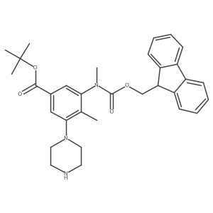 tert-butyl 3-({[(9H-fluoren-9-yl)methoxy]carbonyl}(methyl)amino)-4-methyl-5-(piperazin-1-yl)benzoate Structure