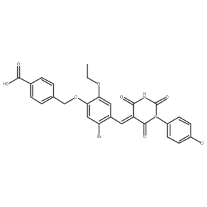 4-[[5-Bromo-4-[[1-(4-chlorophenyl)tetrahydro-2,4,6-trioxo-5(2H)-pyrimidinylidene]methyl]-2-ethoxyphenoxy]methyl]benzoic acid结构式