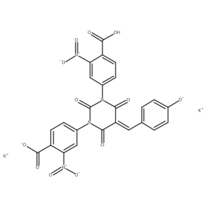 Dipotassium 4,4'-[5-(4-hydroxybenzylidene)-2,4,6-trioxodihydropyrimidine-1,3(2H,4H)-diyl]bis(2-nitrobenzoate) Structure