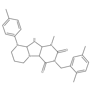 3-[(2,5-dimethylphenyl)methyl]-1-methyl-9-(4-methylphenyl)-6,7,8,9a,10,10a-hexahydro-4aH-purino[7,8-a]pyrimidine-2,4-dione结构式