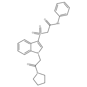 2-((1-(2-oxo-2-(pyrrolidin-1-yl)ethyl)-1H-indol-3-yl)sulfonyl)-N-phenylacetamide Structure