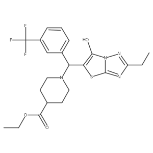 Ethyl 1-((2-ethyl-6-hydroxythiazolo[3,2-b][1,2,4]triazol-5-yl)(3-(trifluoromethyl)phenyl)methyl)piperidine-4-carboxylate结构式
