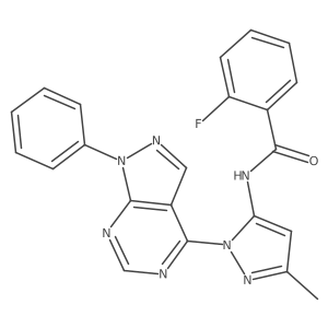 2-fluoro-N-(3-methyl-1-(1-phenyl-1H-pyrazolo[3,4-d]pyrimidin-4-yl)-1H-pyrazol-5-yl)benzamide结构式