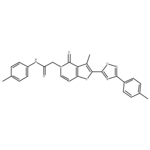 2-{5-methyl-6-[3-(4-methylphenyl)-1,2,4-oxadiazol-5-yl]-4-oxo-3H,4H-thieno[2,3-d]pyrimidin-3-yl}-N-(4-methylphenyl)acetamide结构式