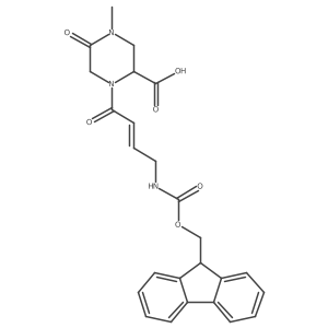 1-[4-({[(9H-fluoren-9-yl)methoxy]carbonyl}amino)but-2-enoyl]-4-methyl-5-oxopiperazine-2-carboxylic acid Structure