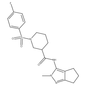 1-((4-fluorophenyl)sulfonyl)-N-(2-methyl-2,4,5,6-tetrahydrocyclopenta[c]pyrazol-3-yl)piperidine-3-carboxamide结构式