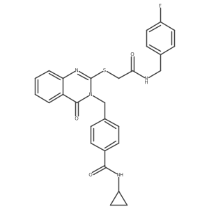 N-cyclopropyl-4-((2-((2-((4-fluorobenzyl)amino)-2-oxoethyl)thio)-4-oxoquinazolin-3(4H)-yl)methyl)benzamide结构式