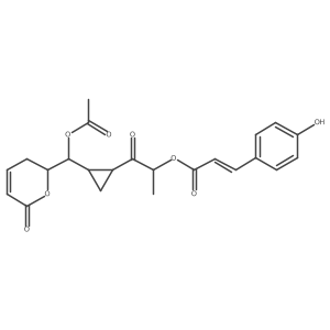 2-Propenoic acid, 3-(4-hydroxyphenyl)-, (1S)-2-[(1S,2S)-2-[(S)-(acetyloxy)[(2R)-3,6-dihydro-6-oxo-2H-pyran-2-yl]methyl]cyclopropyl]-1-methyl-2-oxoethyl ester, (2Z)- Structure