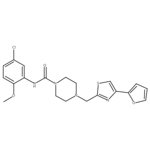 COc1ccc(Cl)cc1NC(=O)N1CCN(Cc2nc(-c3ccco3)cs2)CC1结构式