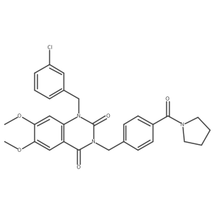 1-(3-chlorobenzyl)-6,7-dimethoxy-3-(4-(pyrrolidine-1-carbonyl)benzyl)quinazoline-2,4(1H,3H)-dione结构式