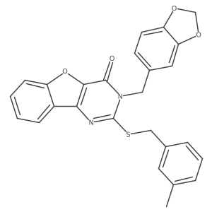 3-(1,3-benzodioxol-5-ylmethyl)-2-[(3-methylbenzyl)sulfanyl][1]benzofuro[3,2-d]pyrimidin-4(3H)-one结构式