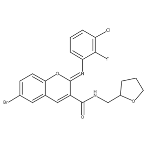 (2Z)-6-bromo-2-[(3-chloro-2-fluorophenyl)imino]-N-(tetrahydrofuran-2-ylmethyl)-2H-chromene-3-carboxamide结构式