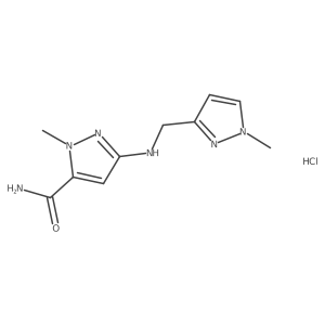 2-Methyl-5-[(1-methylpyrazol-3-yl)methylamino]pyrazole-3-carboxamide;hydrochloride结构式