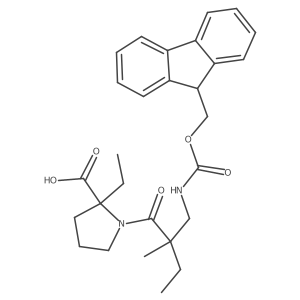 2-ethyl-1-{2-[({[(9H-fluoren-9-yl)methoxy]carbonyl}amino)methyl]-2-methylbutanoyl}pyrrolidine-2-carboxylic acid Structure