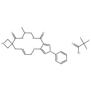(12'R)-12'-methyl-2'-phenyl-5',8',10',11',12',13',14',15'-octahydro-2'H-spiro[azetidine-3,9'-pyrazolo[4,3-b]1-oxa-5,8-diazacyclotetradecane]-10',15'-dione; trifluoroacetic acid Structure