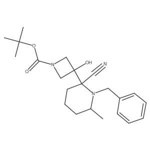 Tert-butyl 3-(1-benzyl-2-cyano-6-methylpiperidin-2-yl)-3-hydroxyazetidine-1-carboxylate Structure