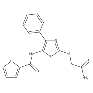N-(2-((2-amino-2-oxoethyl)thio)-4-phenylthiazol-5-yl)furan-2-carboxamide结构式