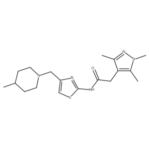 Cc1nn(C)c(C)c1CC(=O)Nc1nc(CN2CCC(C)CC2)cs1结构式