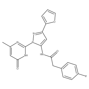 2-(4-fluorophenyl)-N-(3-(furan-2-yl)-1-(4-methyl-6-oxo-1,6-dihydropyrimidin-2-yl)-1H-pyrazol-5-yl)acetamide Structure