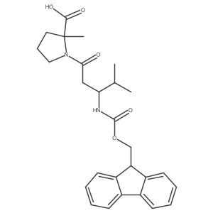 (2R)-1-[(3S)-3-({[(9H-fluoren-9-yl)methoxy]carbonyl}amino)-4-methylpentanoyl]-2-methylpyrrolidine-2-carboxylic acid Structure