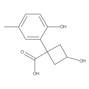 3-Hydroxy-1-(2-hydroxy-5-methylphenyl)cyclobutane-1-carboxylic acid结构式