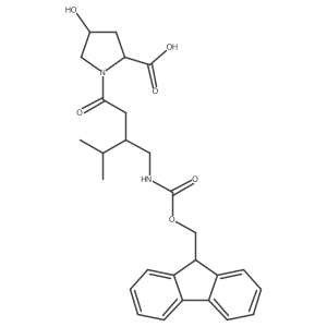 (2R,4R)-1-{3-[({[(9H-fluoren-9-yl)methoxy]carbonyl}amino)methyl]-4-methylpentanoyl}-4-hydroxypyrrolidine-2-carboxylic acid结构式