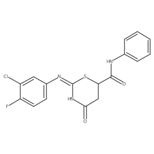 2-[(3-chloro-4-fluorophenyl)amino]-4-oxo-N-phenyl-5,6-dihydro-4H-1,3-thiazine-6-carboxamide结构式